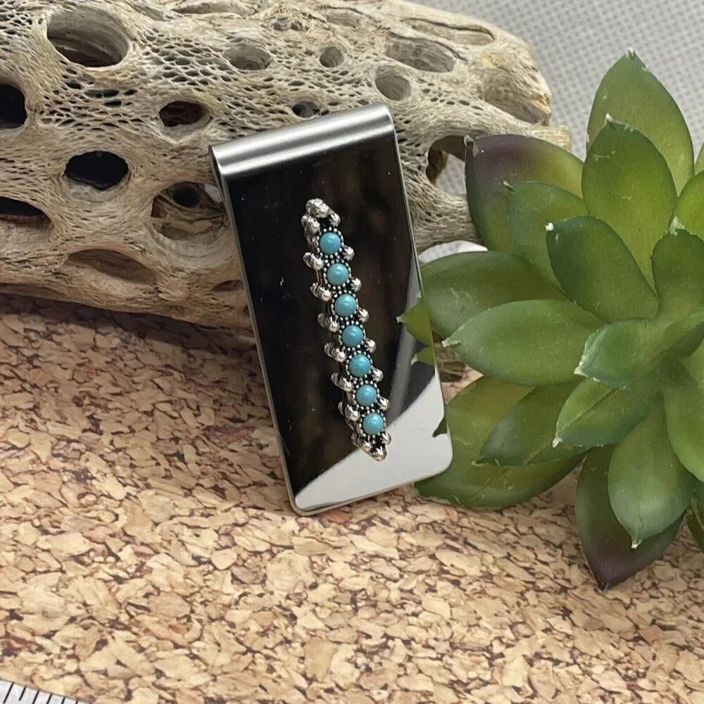Dad Son Gift Native American Money Clip Stainless Steel Arrow Quality  Turquoise